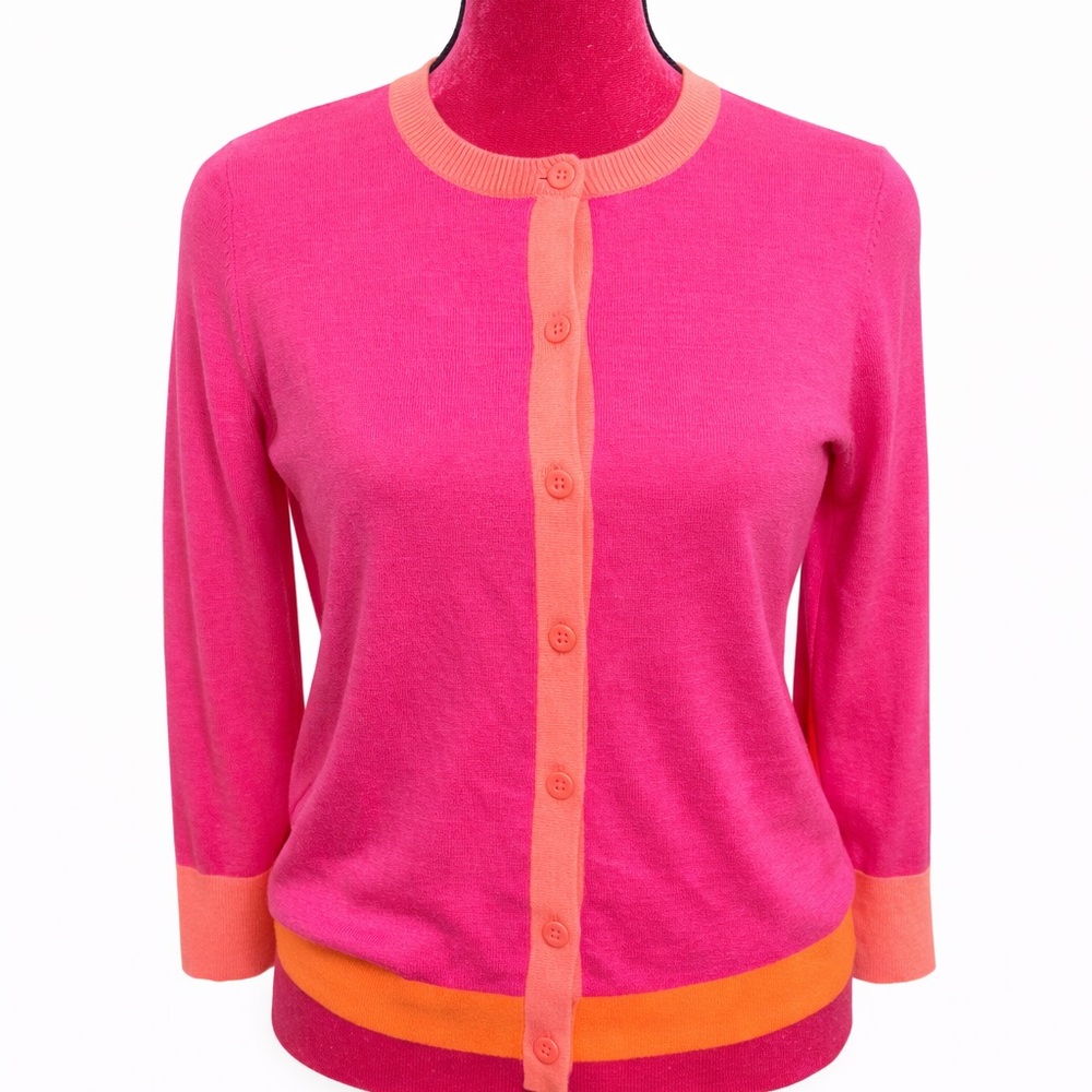 LOFT Pink and Coral Button-Front Cardigan